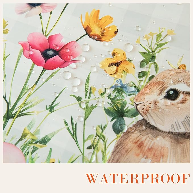 Easter Bunny Tablecloth Waterproof, Spring Floral Print Rectangular Table Cloth, Stain Resistant Table Cover Perfect for Dining & Kitchen Decor, 60 inch Round