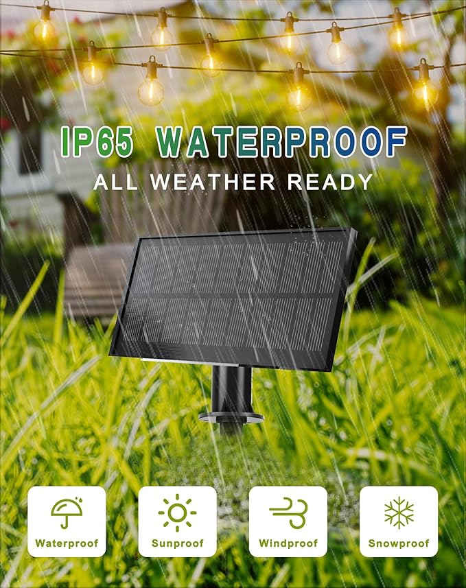 Solar String Lights Outdoor Waterproof 50FT with USB Port and 27 Shatterproof G40 Bulbs(2 Spare), LED Solar Powered Patio Lights for Outside, Porch, Backyard, Bistro, Garden, Market - 2200K