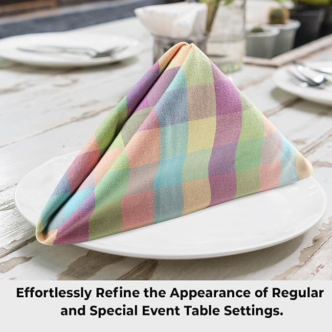 Urban Villa Easter Cloth Napkins (Set of 12)100% Cotton Highly Absorbent Dinner Napkins 20x20 Inches Soft Durable Reusable Washable Easter Checks Table Dinner Napkins for Home Parties Wedding Napkins