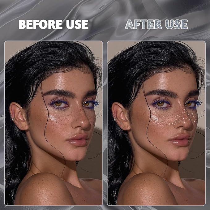 12Pcs Glitter Freckles for Women, Long Lasting Waterproof Holographic Sparkle Temporary Face Tattoo Star Sticker Makeup Patches for Rave Musical Festival Accessories (SILVER FRECKLES)