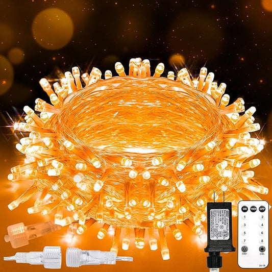 suddus Orange String Lights Outdoor with Remote, 33ft 100 LED Connectable Waterproof Halloween Lights Plug in, Dimmable Clear Wire Fairy Lights for Fall,Thanksgiving, Party, Tree, Garden, Porch Decor