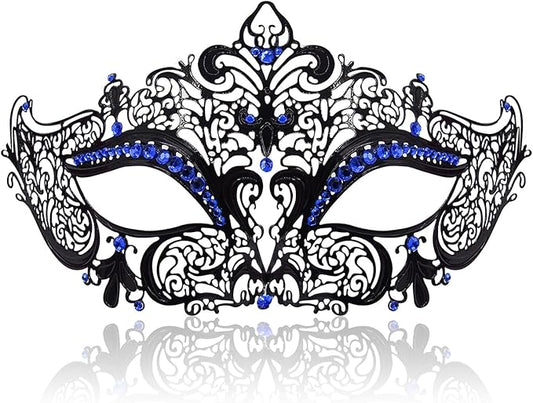Venetian Masquerade Mask for Women - Ultralight Shiny Metal Rhinestone Party Evening Prom Ball Mask