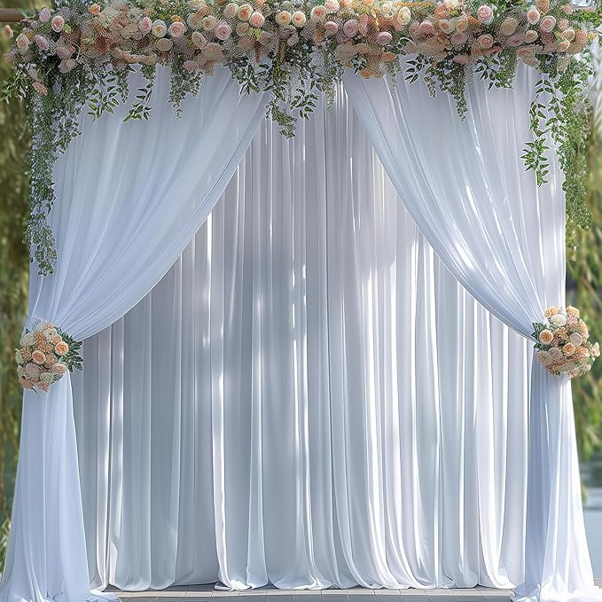 20x10ft Wrinkle Free White Backdrop Curtain for Parties Soft Fabric Drapes Wedding White Curtain Backdrop for Birthday Party Decorations Background for Photography 5x10ft, 4 Panels