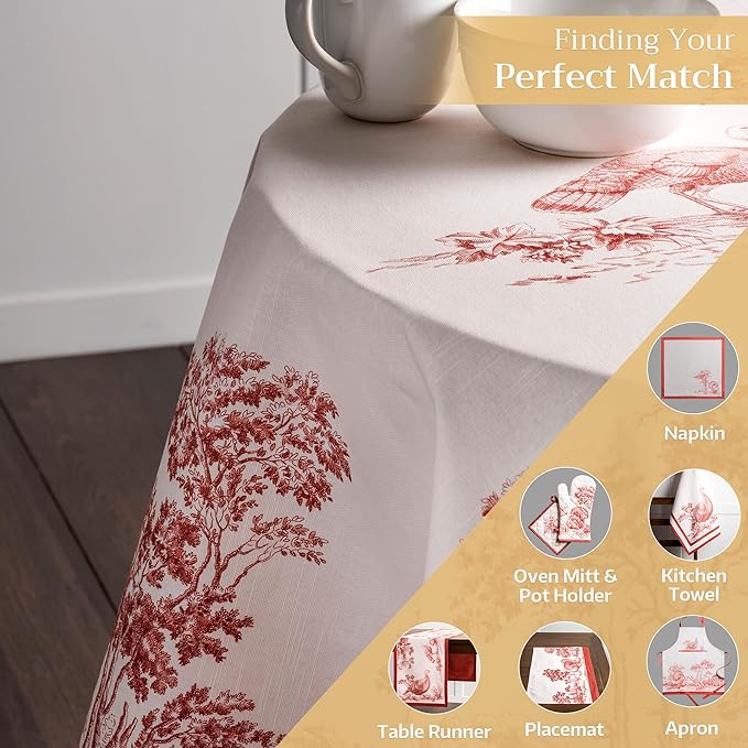 Maison d' Hermine Table Cloth Round Table 100% Cotton 69 Inches Fall Tablecloth Reusable Everyday Use for Thanksgiving Christmas Decorations Dining Farmhouse Party (Holy Jouy - Red)