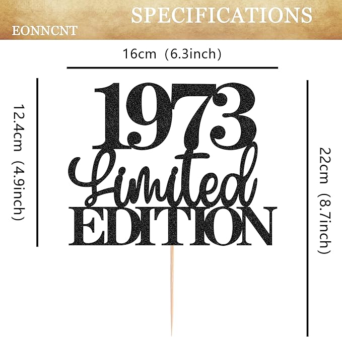 Limited EDITION 1973 Cake Topper - Black Glitter Happy 52nd Birthday Party Cake Decoration Supplies, Cheer to 52 Years Cake Bunting Decor for 52nd Birthday Party Photo Booth Props