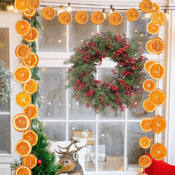 Christmas Decorations, 10ft Dried Orange Slice Christmas Garland, Rustic Orange Garland for Mantle Front Door Fireplace Home Wall Doorway Window Christmas Tree Porch Farmhouse Indoor Decor, 3 Pack