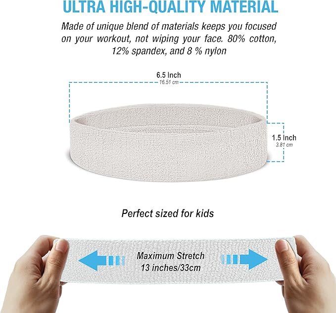 Suddora Toddlers Headbands, Sports Sweatbands for Kids, Non-Slip and Lightweight Fabric Bands for Youth Basketball, Soccer, and Tennis, Moisture-Wicking Bands for Cosplay & Costumes