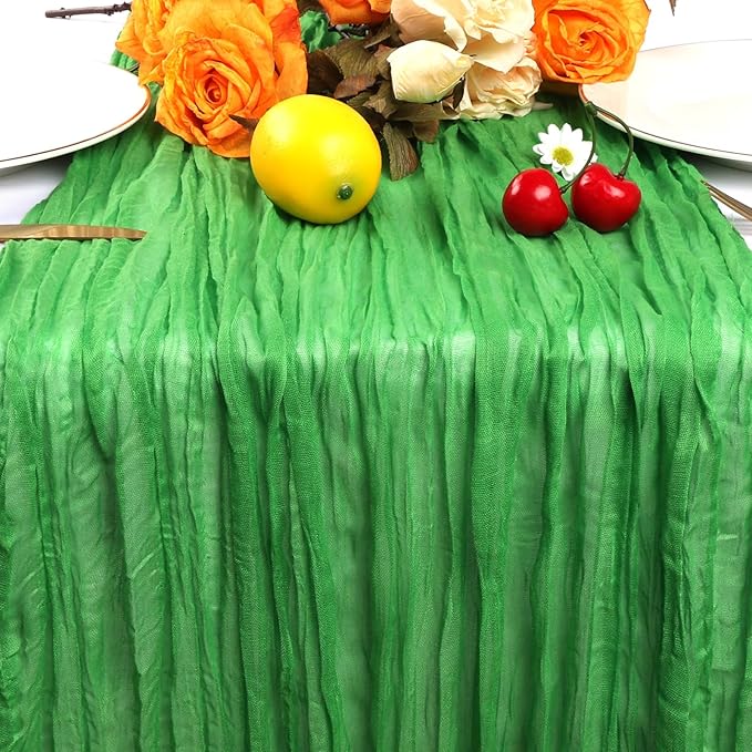 6 Pack Green Cheesecloth Table Runner 10FT Boho Gauze Fabric 35 x 120 Inch Rustic Sheer Runner for Christmas Centerpiece Wedding Decor Baby Shower Party Boho Table Decoration