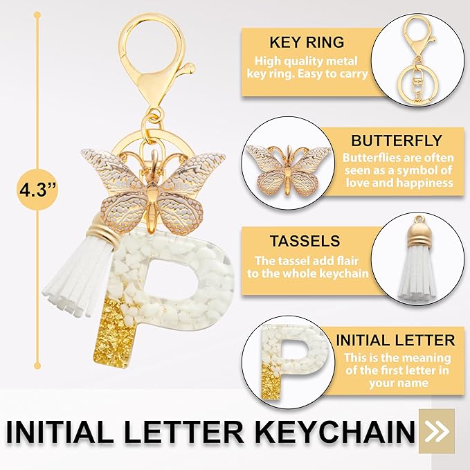 Initial Letter Keychain, Butterfly Keychain Cute Resin, Initial Keychain Backpack Charms, Key chain for Women, Girls