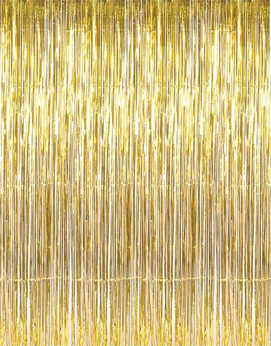 GOER 3.2 ft x 9.8 ft Metallic Tinsel Foil Fringe Curtains,Party Streamer Backdrop for Birthday,Graduation Decorations and New Year Eve (2 Pcs,Gold)