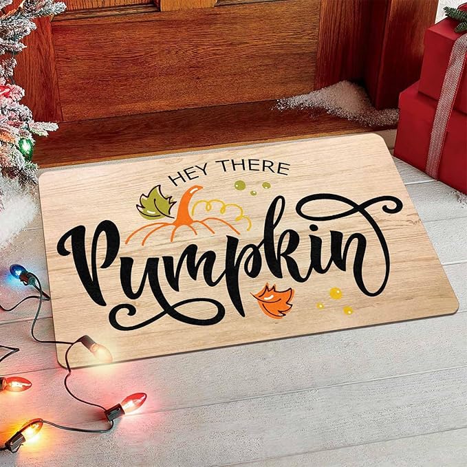 Happy-Thanksgiving Hello Fall Door Mat, Pumpkin Welcome Mat for Indoor Outdoor Entrance Floor Mats Non Slip Vintage Doormat for Autumn Halloween Thanksgiving Farmhouse Decor, 30"x18"inch
