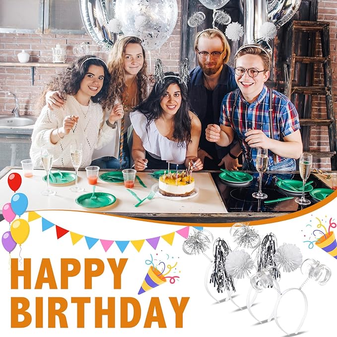 Censen 12 Pcs Christmas Pom Pom Headbands Spirit Party Headwear Tinsel Ponytails Head Bopper for Birthday Holiday