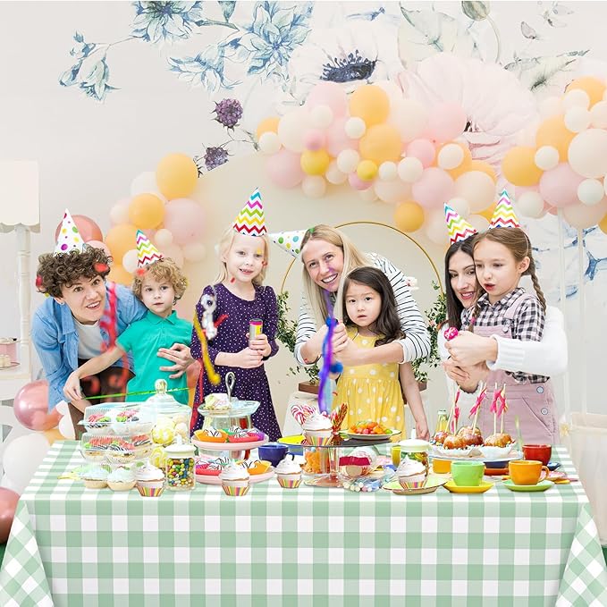 WNINK 6 Pack Sage Green Checkered Rectangular Plastic Tablecloths, Green Gingham Waterproof Disposable Table Covers 54" x 108" for Birthday, Baby Shower, Wedding, Outdoor Picnic Parties