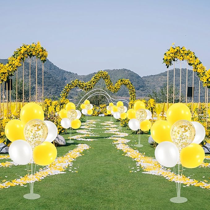 6 Set Balloon Stand with Yellow and White Balloons Centerpiece Table Decorations Bee Daisy Sunflower Pary Birthday Bridal Shower Wedding New Years Decorations 2025