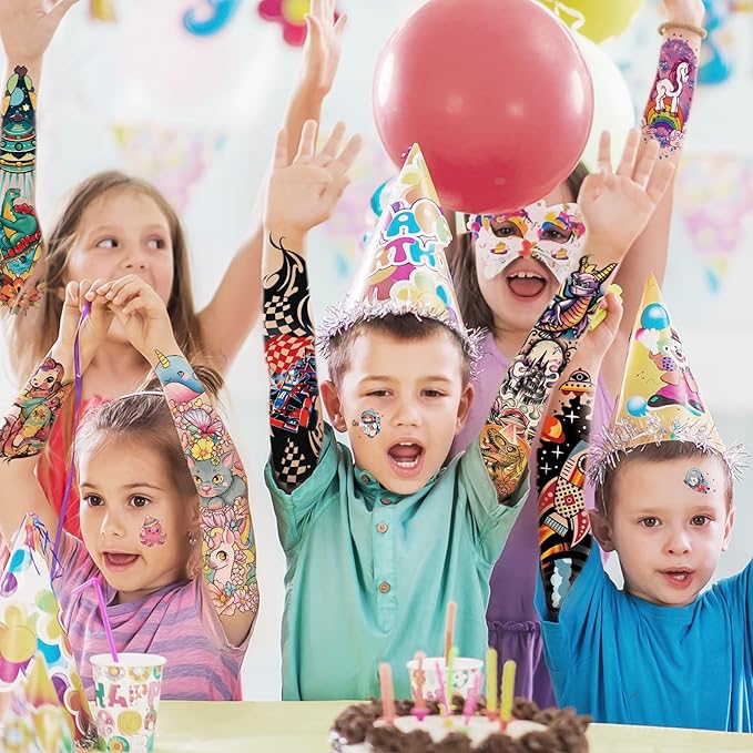 52 PCS Kids Full Arm Temporary Tattoos - Rocket Car Dinosaur Planet Astronaut & Dolphin Castle Cat Body Tattoos Stickers for Boys & Girls, Party Supplies Gifts