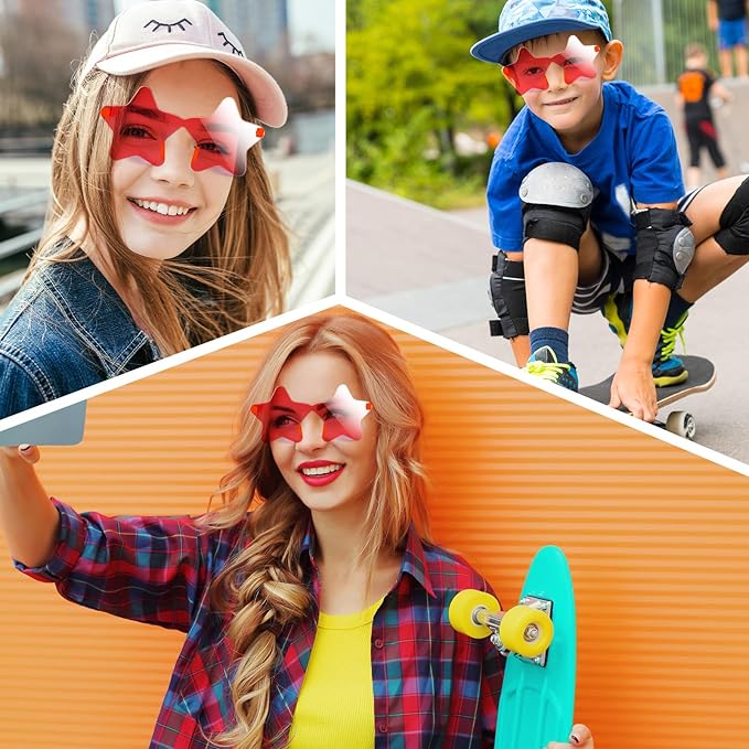 PLULON 40 Pairs Red Star Sunglasses Rimless, Star Shape Sunglasses Party Star Glasses Bulk Bachelorette Party for Birthday Beach Kids Adult