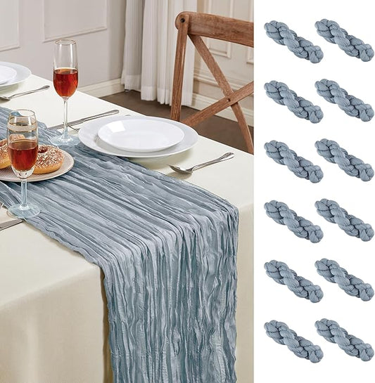 12 Pack Dusty Blue Cheesecloth Table Runner 10FT Long Boho Gauze Table Runner Rustic Sheer Runner for Wedding Bridal Baby Shower Birthday Party Table Decor Thanksgiving Christmas Decorations