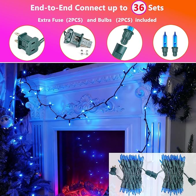 Joomer Mini Christmas String Lights - 19.5FT 100 LED Plug-in String Light, Connectable Waterproof Fairy Lights for Indoor Outdoor Decor, Patio, Home, Garden,Holiday,Christmas Decoration - Blue