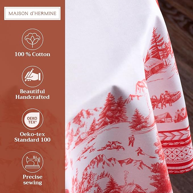 Maison d' Hermine Table Cloth Round Table 100% Cotton 69 Inches Fall Tablecloth Reusable Everyday Use for Thanksgiving Christmas Decorations Dining Farmhouse Party (Winter Jouy)