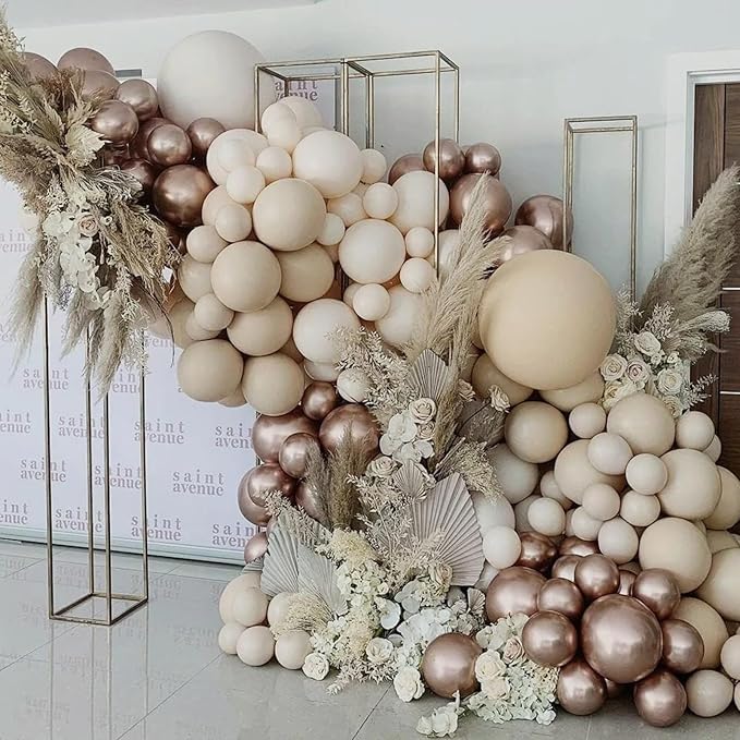 Metallic Champagne Gold Balloons, 113 pcs 18/12/10/5 Inch Champagne Gold Balloon Garland Arch Kit, Different Sizes Chrome Champagne Gold Latex Party Balloons for Birthday Wedding New Year Decorations
