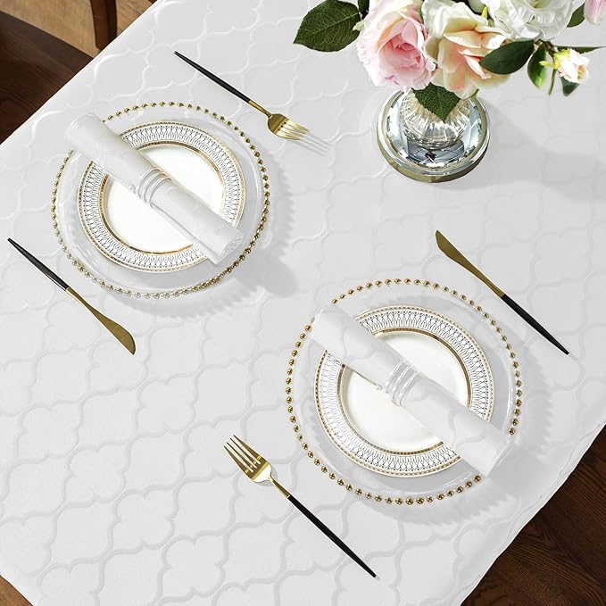 SASTYBALE Jacquard Napkin Flower Pattern Polyester Napkins Spill Proof Wrinkle Resistant Dust-Proof Table Cover for Kitchen Dining Tabletop (White, 20" x 20")