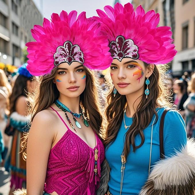 Women's Carnival Feather Headpieces Sequin Headdress for Wedding Masquerade Party Cosplay Feather Headbands