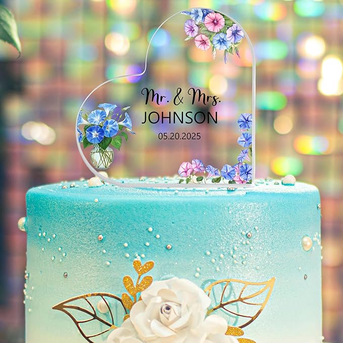 Custom Wedding Heart Acrylic Plaque,Mr & Mrs Cake Topper,Personalized Wedding Keepsake/Gift/Sign (Style 16)