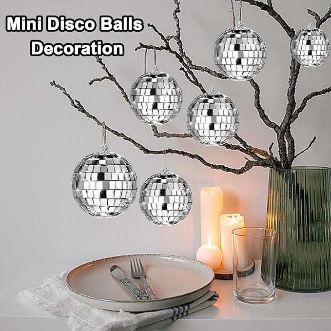 36 PCS Mirror Disco Ball,Mini Disco Balls Decoration,Disco Party Decorations Reflective Mirror Ball Ornaments,Small Silver Hanging Disco Balls for Christmas Tree,Themed Party,Wedding,4 Sizes