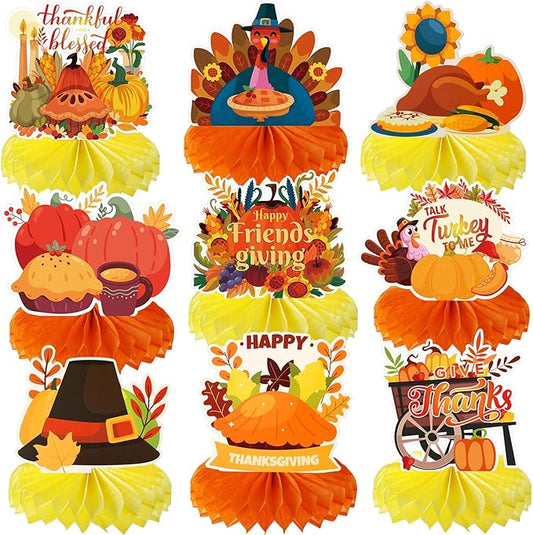 Thanksgiving Table Decorations Centerpieces 9pcs Friendsgiving Table Decorations Fall Centerpieces Turkey Centerpieces for Tables Thanksgiving Honeycomb Table Decorations for Fall Pumpkin Party