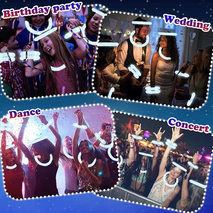 24 PCS White Glow Sticks Party Favors for Kids,Christmas LED Light Up Necklaces Bracelets Accessories for Toddlers,Glow Dance Wedding Camping Party Supplies Decorations Stocking Stuffer for Boys Girls
