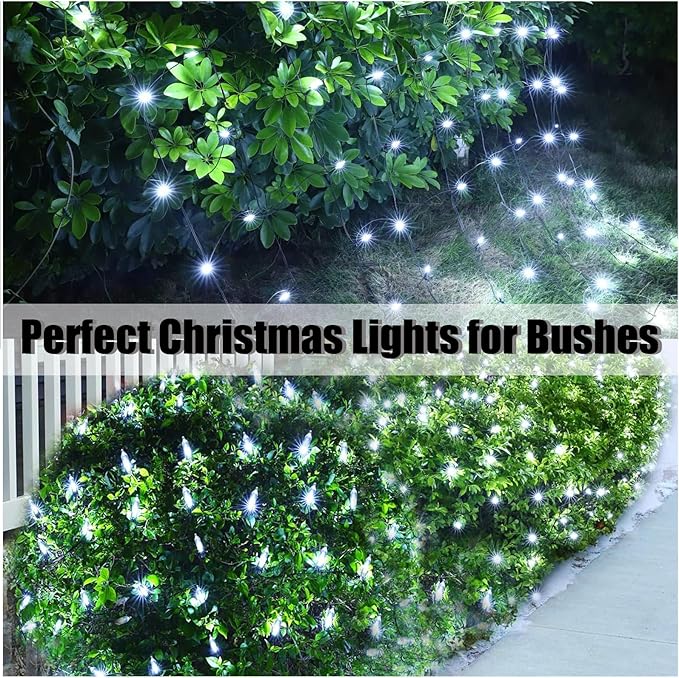 White Christmas Net Lights Outdoor 5ft x 6ft Connectable, 120Led 8 Modes Waterproof Black Wire 29V Plug in Mesh Net Christmas Lights for Garden,Yard, Bushes, Trunk, Xmas Tree Decor (Cool White)