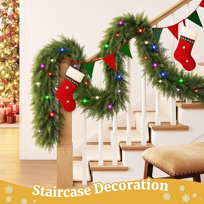 Upgraded 2X Thickened Lush Full Realistic Appearance 6FT Christmas Garland Non-Break Premium Quality Pine Garland for Mantle, Fireplace, Stairs, Indoor & Outdoor Christmas Decorations (1Pcs)