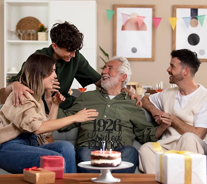 Limited EDITION 1926 Cake Topper - Black Glitter Happy 99th Birthday Party Cake Decoration Supplies, Cheer to 99 Years Cake Bunting Decor for 99th Birthday Party Photo Booth Props