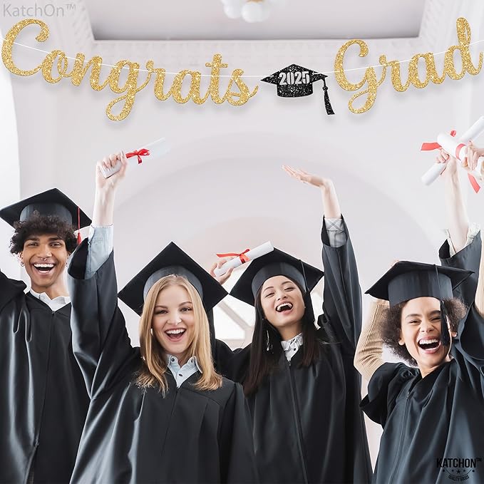 KatchOn, Glitter Gold Congrats Graduation Banner Class of 2025 - No DIY, 10 Feet | Pre - Strung Gold Grad Decorations | Congratulations Banner for Graduation Decorations 2025