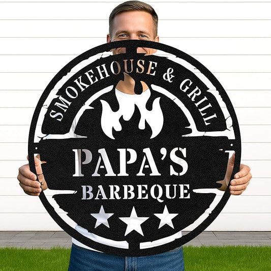 Custom BBQ Grill Metal Sign Personalized Name Wall Art for Outdoor Barbecue Patio Kitchen Backyard Decor Gift for Dad Husband Men Papa Grandpa Father Grilling Enthusiasts Family Lover Funny Gifts 28