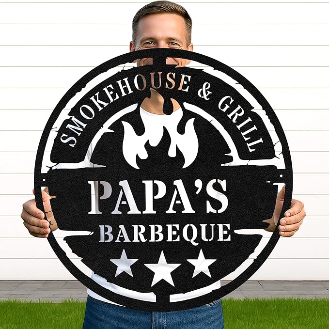 Custom BBQ Metal Sign Personalized Grill Name Wall Art for Outdoor Kitchen Patio Backyard Decor Fathers Gift for Dad Grandpa Husband Barbecue Smoker Area Sign, Grilling Lover Gifts 28
