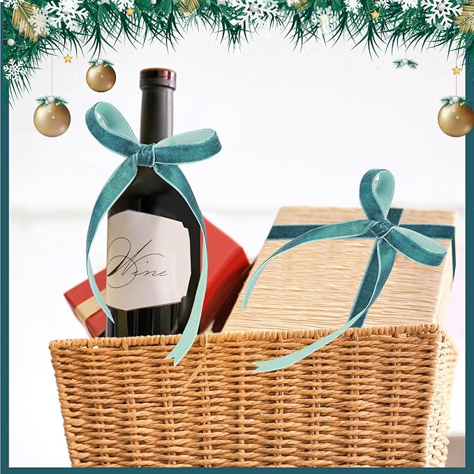 Yilloog 3/8'' 5/8'' 1'' 90 Yards Christmas Velvet Ribbon Vintage Satin Fabric Velvet Ribbon Roll for Christmas Tree Ornaments Decoration Gift Wrapping Bow DIY Crafts (Teal Blue)