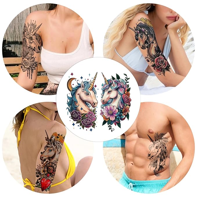 77 Sheets Temporary Tattoo for Women Men, 17 Sheets Half Arm Skull Flowers Tattoos, 60 Sheets Animals Tiny for Adult Kids Body Tattoos Stickers Waterproof Realistic Halloween Costume Decorations