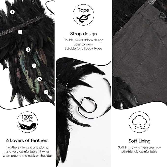 Gothic Natural Feather Shrug Feather Shawl Wrap Cape Victorian Collar for Halloween Cosplay Party Costume Accessories