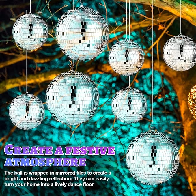 Libima 12 Pack Large Christmas Disco Ball Decoration Different Sizes Silver Mirror Hang Disco Ball Ornaments for Christmas Tree Birthday Wedding Holiday Party Favors Prom Props(6'', 4'')