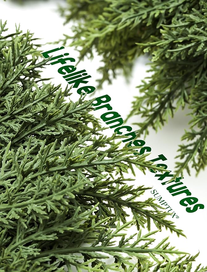 9Ft Real Touch Christmas Cedar Garland, Realistic Full Cedar Garland with Bells Decor, Green Artificial Pine Needles Garlands for Mantel, Fireplace, Stairs Railing, Tables, Christmas Decorations