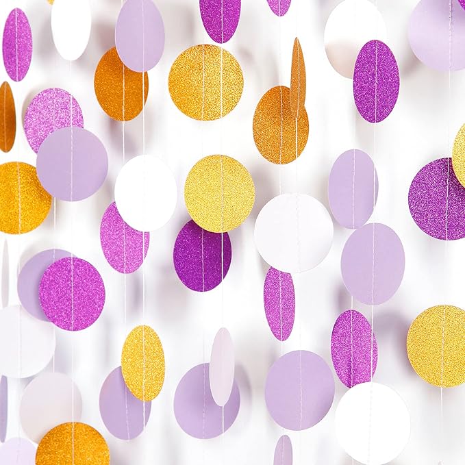White Purple-Gold Party-Decorations Paper Garland - 52ft Glitter Hanging Streamer Banner,Graduation 2025 Mothers Decor Wedding Baby Shower Birthday Backdrop Bunting Lasting Surprise