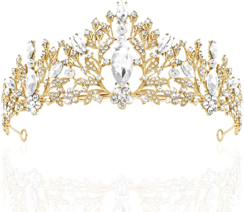 TAROSE Crowns for Women and Girls, Queen Crystal Gold Silver Tiaras with White Rhinestone and Combs, Goddess Crown for Wedding Bride Birthday Princess Bridal Shower Hair Accessories for Women