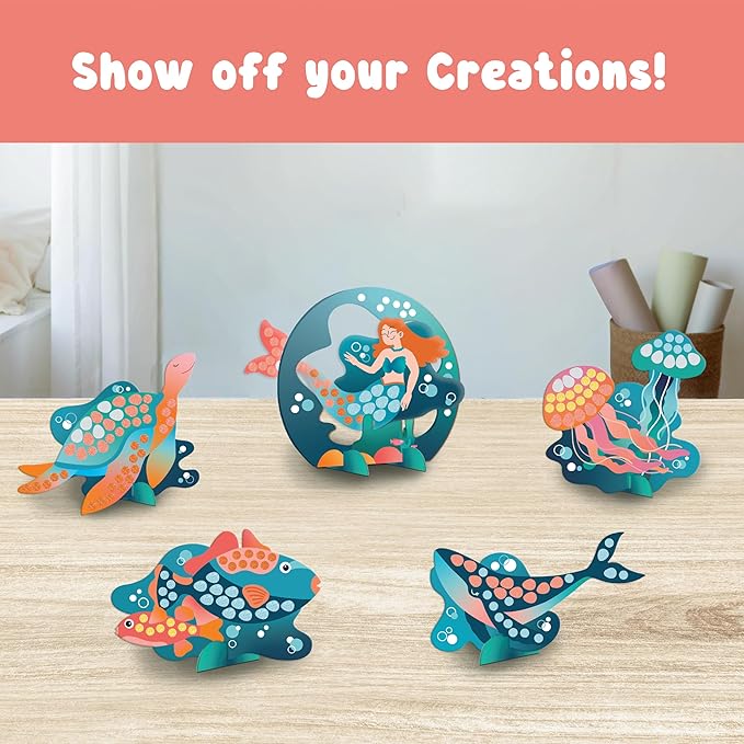 BINCA Foam Sticker Mosaic Art Activity, 750+ 3D Glitter Foam Stickers, 5 Underwater Animals with Display Arch, Christmas Stocking Stuffers, DIY Mess-Free Activity, Gifts for Boys & Girls Ages 5,6,7,8