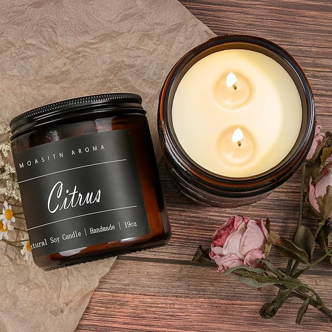 MOASITN Citrus Large Heavenly Scented Candles for Home|19oz 100h Long Lasting Clean Burn|Natural Soy Aromatherapy Candle|2 Wick Jar Candle for Women,Men as Relaxing,Birthday,Housewarming Gifts