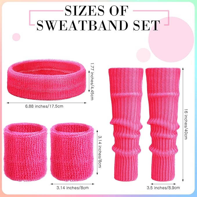 Haysandy 80s Costume Accessories for Women, Neon Leg Warmers Headband Wristbands Earrings Hair Rings for Cosplay(Pink)