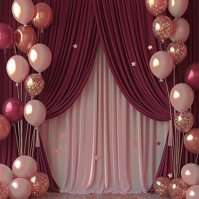 10x10ft Wrinkle Free ‌Burgundy Backdrop Curtain for Parties Soft Fabric Drapes Wedding ‌Curtain Backdrop for Birthday Party Decorations Background for Photography 5x10ft, 2 Panels
