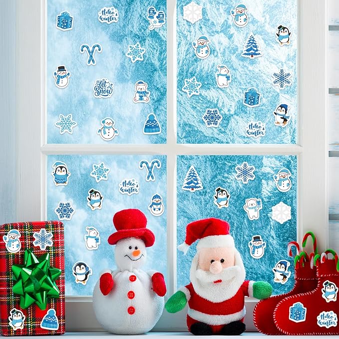 300Pcs Winter Foam Stickers, Self-Adhesive Penguin Snowman Snowflake Stickers Winter Themed Sticker Decorations for Winters Holiday DIY Arts Crafts Party Favors School Activity Reward