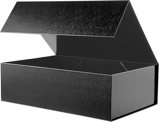 BLK&WH Collapsible Groomsman Box, 13.5x9x4.1 Inches, Black Lid Gift Packaging with Grass Texture