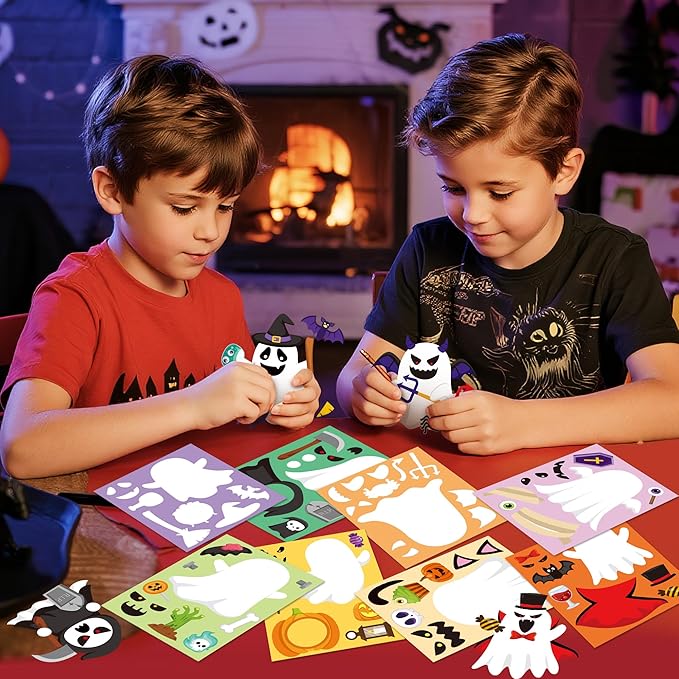CY2SIDE Halloween Ghost Face Stickers - 40PCS Make Your Own Funny Ghost Stickers Games for Kids School Rewards, DIY Halloween Trick or Treat Party Favors for Classroom Activities Home Fun Project